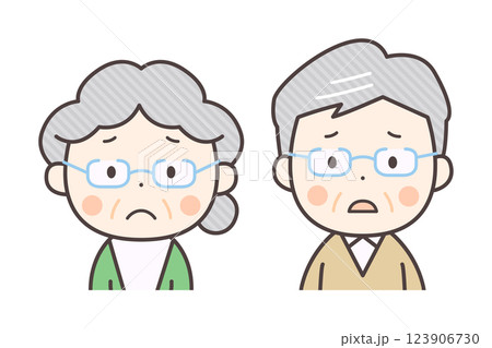 困り顔のシニア夫婦の上半身イラスト 123906730