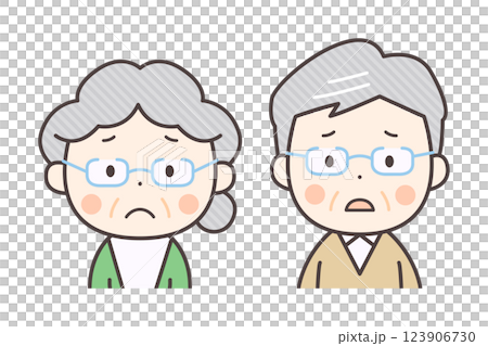 困り顔のシニア夫婦の上半身イラスト 123906730