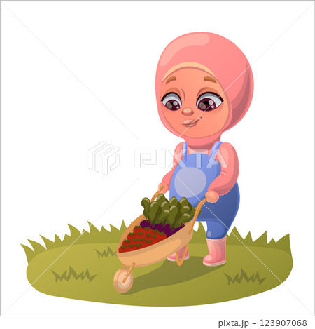 Illustration of a child doing gardening and animal husbandry 123907068