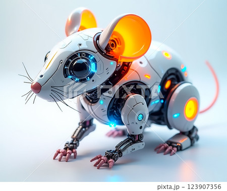 Innovative robotic mouse design showcases futuristic technology and creativity in a vibrant, playful aesthetic with glowing features Innovative robotic mouse design showcases futuristic technology and creativity in a vibrant, playful aesthetic with glowing features 123907356