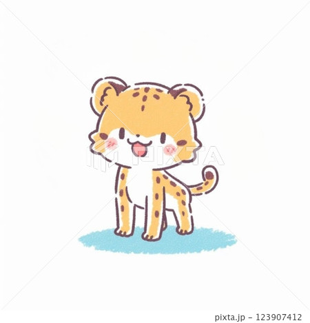 デフォルメタッチ、可愛いチーターのイラスト、キュート、アイコン、素材 123907412