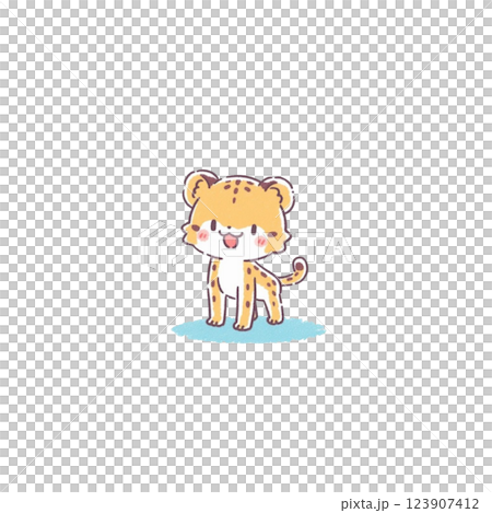 デフォルメタッチ、可愛いチーターのイラスト、キュート、アイコン、素材 123907412