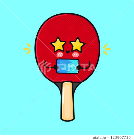 Cute Table Tennis Racket. Funny Ping Pong Paddle Cartoon Character 123907730