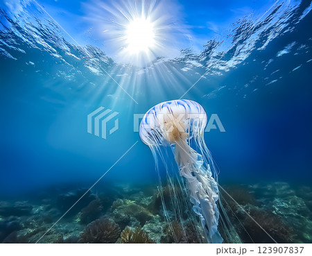 海中を泳ぐクラゲのイメージ素材 123907837