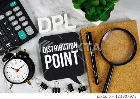 DPL - Distribution Point acronym with calculator, alarm clock and magnifying glass, Business and Financial concept background DPL - Distribution Point acronym with calculator, alarm clock and magnifying glass, Business and Financial concept background 123907975