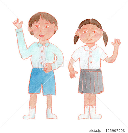 小学生男女の水彩イラスト 小学生男女の水彩イラスト 123907998