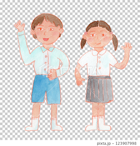 小学生男女の水彩イラスト 小学生男女の水彩イラスト 123907998