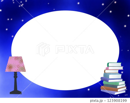 積み重ねた本と夜空のフレーム 123908199