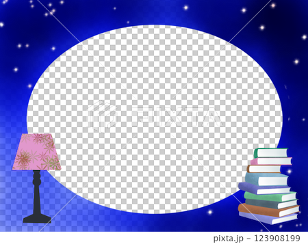 積み重ねた本と夜空のフレーム 123908199