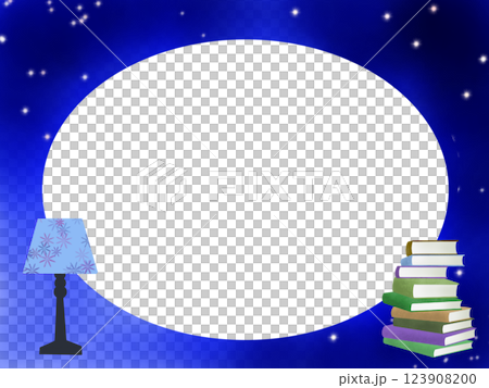 積み重ねた本と夜空のフレーム 123908200