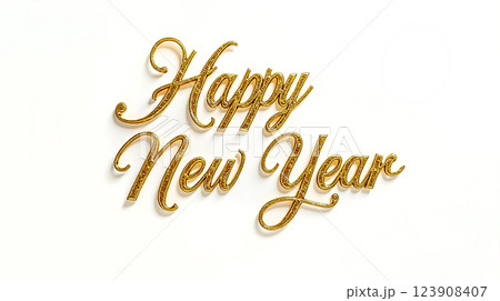 Celebrate the arrival of a joyful new year with sparkling golden decorations and warm wishes for happiness and prosperity 123908407