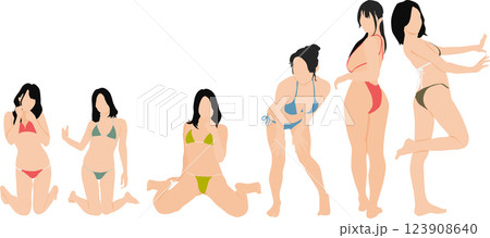 ポーズをとる水着を着た女性のイラストセット 123908640