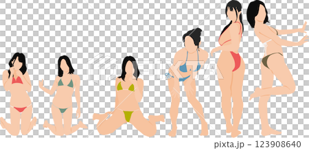 ポーズをとる水着を着た女性のイラストセット 123908640