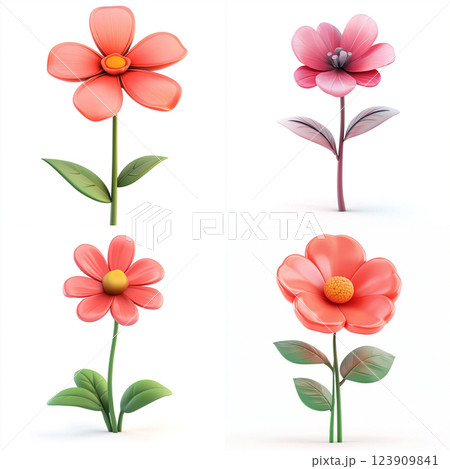 3D Cartoon Flower Isolated on White Background 123909841