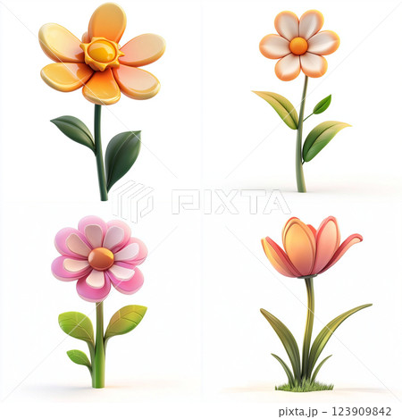 3D Cartoon Flower Isolated on White Background 123909842