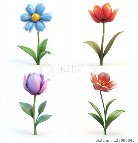 3D Cartoon Flower Isolated on White Background 3D Cartoon Flower Isolated on White Background 123909843