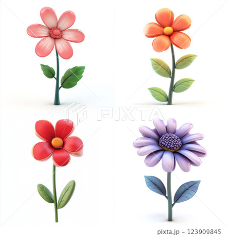 3D Cartoon Flower Isolated on White Background 123909845
