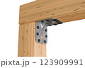 Metal angle corner connets two wooden beams 123909991