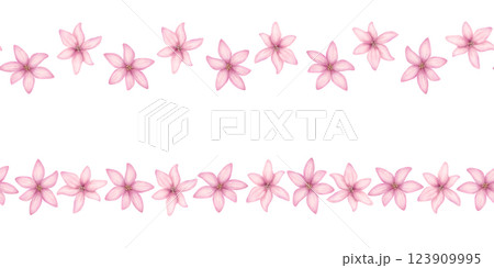 Tiny pink flowers seamless border. Set of two borders made from hyacinth flowers in watercolor style isolated on white. Floral graphic element for greeting cards and print. Tiny pink flowers seamless border. Set of two borders made from hyacinth flowers in watercolor style isolated on white. Floral graphic element for greeting cards and print. 123909995