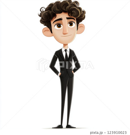 Stylish Animated Man in Elegant Black Suit 123910023