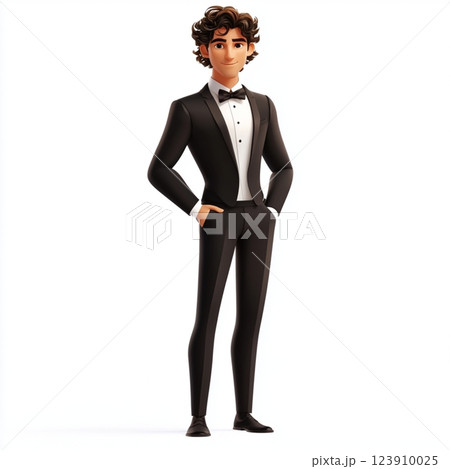 Stylish Animated Man in Elegant Black Suit 123910025