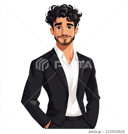 Stylish Animated Man in Elegant Black Suit 123910026