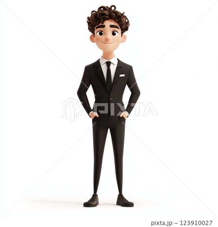 Stylish Animated Man in Elegant Black Suit 123910027