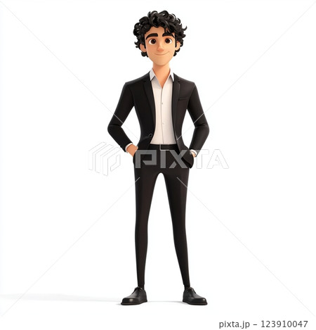 Stylish Animated Man in Elegant Black Suit 123910047