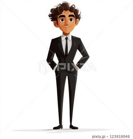 Stylish Animated Man in Elegant Black Suit 123910048