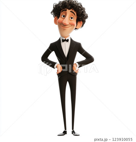 Stylish Animated Man in Elegant Black Suit 123910055
