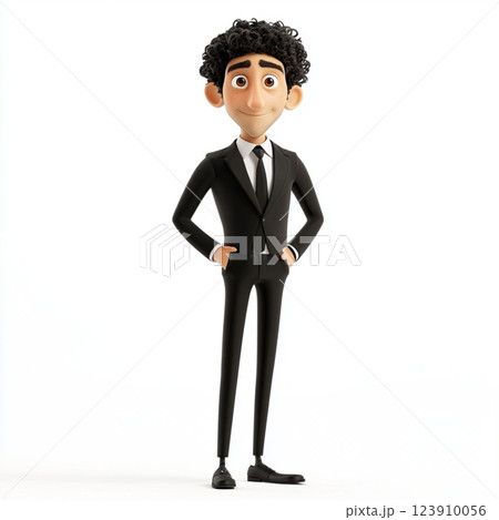 Stylish Animated Man in Elegant Black Suit 123910056