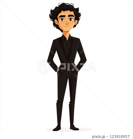Stylish Animated Man in Elegant Black Suit 123910057
