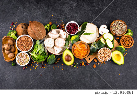 Vegan keto products. Ketogenic plant-based food 123910861