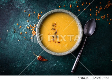 Healthy vegan lentil cream soup Healthy vegan lentil cream soup 123910868