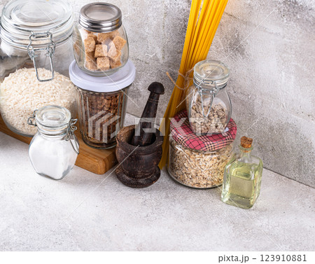 Kitchen counter top with cutting board 123910881