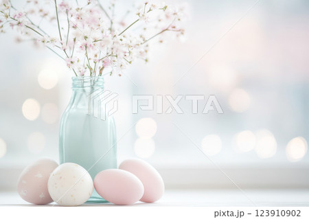 Pastel Easter eggs creating a soft, dreamy background 123910902