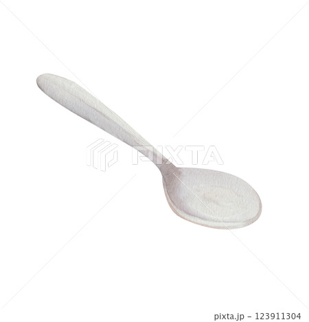 Teaspoon. Watercolor. Hand drawn, isolated on a white background. Classic spoon for food, desserts, cafe, coffee, design. kitchen utensils, metal spoon. for icon, logo, label design Teaspoon. Watercolor. Hand drawn, isolated on a white background. Classic spoon for food, desserts, cafe, coffee, design. kitchen utensils, metal spoon. for icon, logo, label design 123911304