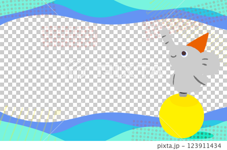 ポップな玉乗り象の寒色フレーム 123911434