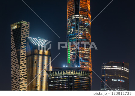 Riyadh Cityscape at Night A Stunning - Aerial View of Saudi Arabias Capital. KAFD Riyadh Cityscape at Night A Stunning - Aerial View of Saudi Arabias Capital. KAFD 123911723