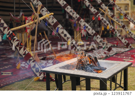 Traditional Arabian Campfire in a Bedouin Tent Traditional Arabian Campfire in a Bedouin Tent 123911767