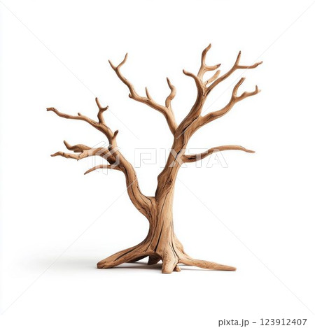 Wooden Bare Tree Sculpture Isolated on White Background 123912407