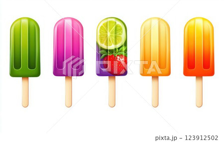 Colorful Fruit Popsicles Isolated on White Background 123912502