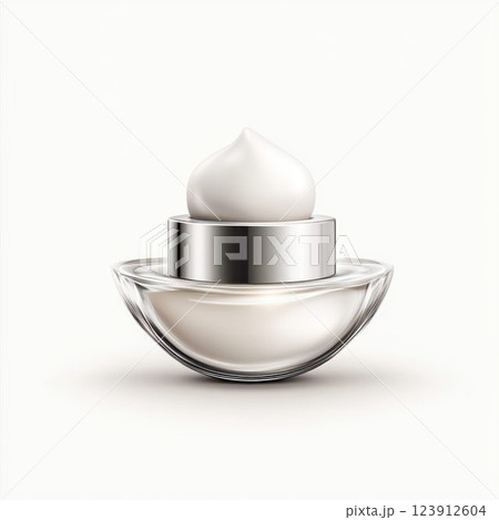 Luxurious Face Cream Jar Designed as an Oyster Shell with a Glowing Pearl 123912604