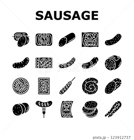 sausage grill barbecue pork icons set vector 123912737