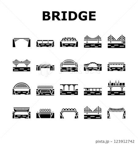 bridge city building road river icons set vector 123912742