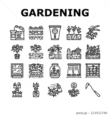 urban gardening agriculture green icons set vector urban gardening agriculture green icons set vector 123912746
