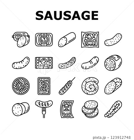 sausage grill barbecue pork icons set vector sausage grill barbecue pork icons set vector 123912748