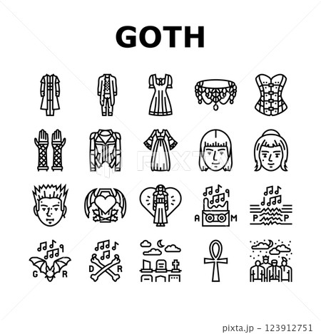 goth subculture punk gothic y2k icons set vector 123912751