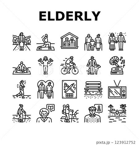 elderly leisure old happy people icons set vector 123912752