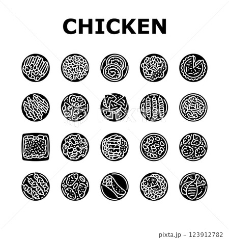 chicken dishes roast grilled icons set vector 123912782